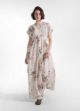 Long Viscose Dress With Crinkled Effect And Print - Beige - NATURAL DOTS | DEHA