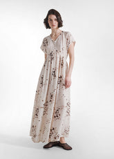 Long Viscose Dress With Crinkled Effect And Print - Beige - NATURAL DOTS | DEHA