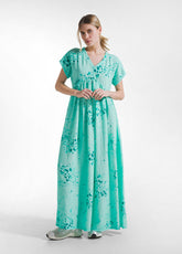 Long Viscose Dress With Crinkled Effect And Print - Blue - AQUA | DEHA