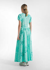 Long Viscose Dress With Crinkled Effect And Print - Blue - AQUA | DEHA