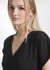 ABITO LUNGO IN VISCOSA EFFETTO STROPICCIATO NERO - EcoVero - Fibra di Viscosa | DEHA