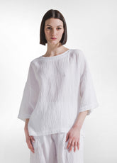 COMPLETO T-SHIRT AMPIA E PANTALONI LARGHI IN VISCOSA EFFETTO STROPICCIATO BIANCO - | DEHA