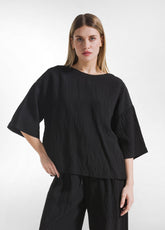 Wide Viscose T-Shirt With Crinkled Effect - Black - BLACK | DEHA