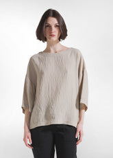 Wide Viscose T-Shirt With Crinkled Effect - Beige - CLAY BEIGE | DEHA