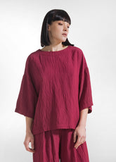 COMPLETO T-SHIRT AMPIA E PANTALONI LARGHI IN VISCOSA EFFETTO STROPICCIATO ROSSO - | DEHA