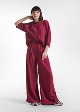 Wide Viscose T-Shirt With Crinkled Effect - Red - CHERRY RED | DEHA