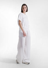COMPLETO FELPA CON DETTAGLIO E PANTALONI LARGHI IN VISCOSA EFFETTO STROPICCIATO BIANCO - Tute e Set Coordinati | DEHA