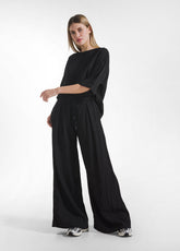 COMPLETO T-SHIRT AMPIA E PANTALONI LARGHI IN VISCOSA EFFETTO STROPICCIATO NERO - Tute e Set Coordinati | DEHA