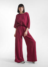 COMPLETO T-SHIRT AMPIA E PANTALONI LARGHI IN VISCOSA EFFETTO STROPICCIATO ROSSO - Everyday Sets | DEHA