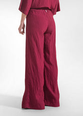Wide Viscose Trousers With Crinkled Effect - Red - CHERRY RED | DEHA