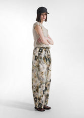 PANTALONI RELAXED IN POPELINE EFFETTO PARACHUTE ALL-OVER VERDE - GREEN ANEMONE | DEHA