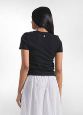 T-SHIRT PLISSETTATA IN DOPPIO STRATO DI TULLE NERO - BLACK | DEHA