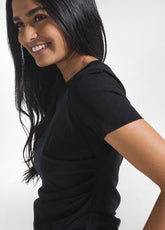 T-SHIRT PLISSETTATA IN DOPPIO STRATO DI TULLE NERO - BLACK | DEHA