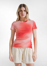 Pleated T-Shirt In Double-Layer All-Over Tulle - Red - SUNSET RED | DEHA