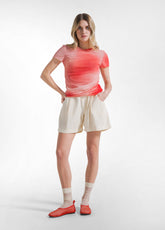 Pleated T-Shirt In Double-Layer All-Over Tulle - Red - SUNSET RED | DEHA