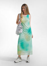 ABITO LUNGO IN TULLE ALLOVER BLU - AQUA | DEHA
