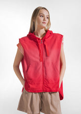 Sleeveless Sweatshirt With Zip And Faded Effect - - POPPY RED | DEHA