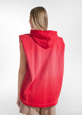 Sleeveless Sweatshirt With Zip And Faded Effect - - POPPY RED | DEHA