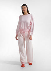 COMPLETO FELPA GIROCOLLO E PANTALONI WIDE LEG EFFETTO SFUMATO ROSA - Tute e Comfort Sets | DEHA