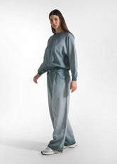 COMPLETO FELPA GIROCOLLO E PANTALONI WIDE LEG EFFETTO SFUMATO VERDE - Tute e Comfort Sets | DEHA