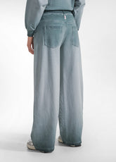 COMPLETO FELPA GIROCOLLO E PANTALONI WIDE LEG EFFETTO SFUMATO VERDE - | DEHA