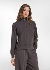 ZIP-UP STRETCH SWEATSHIRT WITHOUT HOOD - BROWN - COCOA BROWN | DEHA