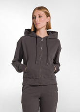 FELPA IN COTONE STRETCH CON ZIP E CAPPUCCIO MARRONE - COCOA BROWN | DEHA