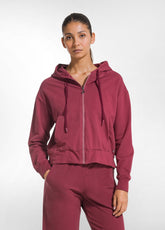 STRETCH COTTON ZIP-UP HOODIE - RED - CHERRY RED | DEHA