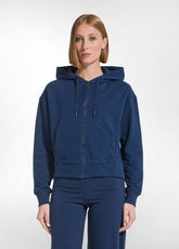 FELPA IN COTONE STRETCH CON ZIP E CAPPUCCIO BLU - BLU NAVY | DEHA