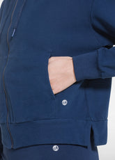 STRETCH COTTON ZIP-UP HOODIE - BLUE - BLU NAVY | DEHA