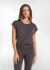 YOGA T-SHIRT WITH FRONT KNOT DETAIL - BROWN - COCOA BROWN | DEHA