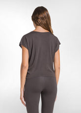 YOGA T-SHIRT WITH FRONT KNOT DETAIL - BROWN - COCOA BROWN | DEHA