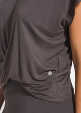 YOGA T-SHIRT WITH FRONT KNOT DETAIL - BROWN - COCOA BROWN | DEHA