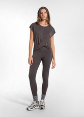 YOGA T-SHIRT WITH FRONT KNOT DETAIL - BROWN - COCOA BROWN | DEHA