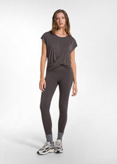 BROWN STRETCH JERSEY YOGA T-SHIRT AND HIGH-WAIST LEGGINGS SET - | DEHA