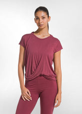 YOGA T-SHIRT WITH FRONT KNOT DETAIL - RED - CHERRY RED | DEHA