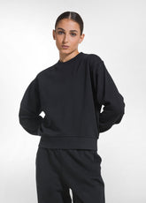 TUTA FELPA GIROCOLLO E PANTALONE BALLOON IN COTONE ORGANICO NERO - | DEHA