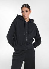 FELPA IN COTONE ORGANICO CON ZIP E CAPPUCCIO NERO - BLACK | DEHA