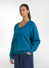 ORGANIC COTTON V-NECK SWEATSHIRT - GREEN - TEAL GREEN | DEHA