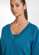 ORGANIC COTTON V-NECK SWEATSHIRT - GREEN - TEAL GREEN | DEHA