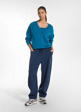 ORGANIC COTTON V-NECK SWEATSHIRT - GREEN - TEAL GREEN | DEHA