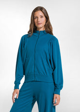 ZIP-UP SWEATSHIRT WITHOUT HOOD - GREEN - TEAL GREEN | DEHA