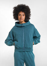 FELPA CON ZIP E CAPPUCCIO MARMORIZZATA OTHER - MARBLED TEAL BLUE | DEHA
