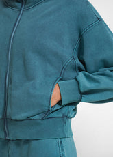 FELPA CON ZIP E CAPPUCCIO MARMORIZZATA OTHER - MARBLED TEAL BLUE | DEHA