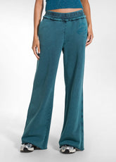 SOFT MARBLED-EFFECT TROUSERS - MULTICOLOR - MARBLED TEAL BLUE | DEHA