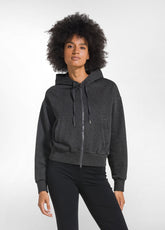 FELPA ZIP E CAPPUCCIO CON STRASS NERO - BLACK | DEHA