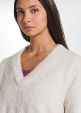 LIGHTWEIGHT FLEECE V-NECK SWEATSHIRT - WHITE - SOFT IVORY | DEHA