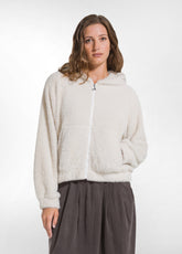 LIGHTWEIGHT FLEECE ZIP-UP HOODIE - WHITE - SOFT IVORY | DEHA
