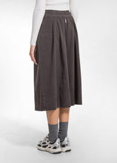 Pleated Lyocell Twill Skirt - Brown - COCOA BROWN | DEHA