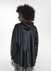 LAMINATED OVERSIZED ZIP-UP HOODIE - BLACK - BLACK | DEHA